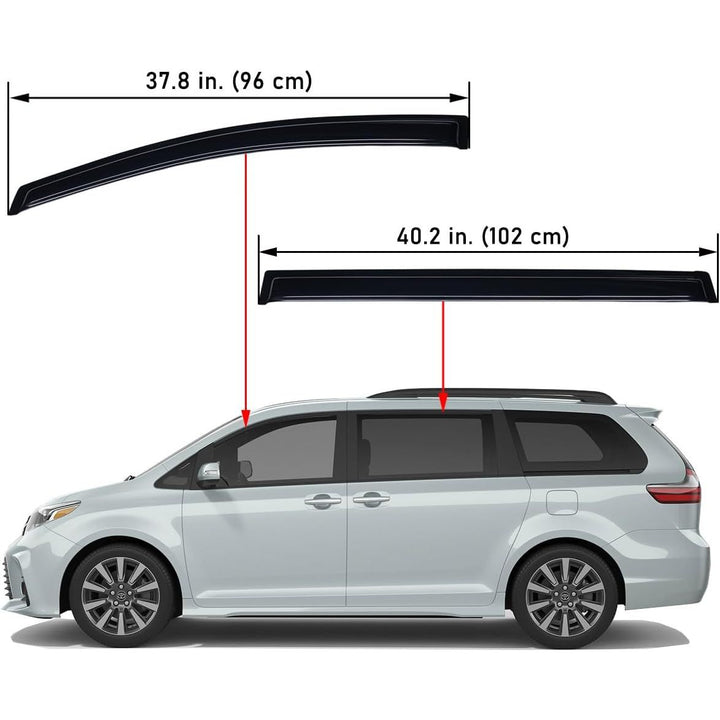 Extra Durable Outside - Mount Auto Vent Window Visor, Fits 2011 - 2020 Toyota Sienna, UV Protection Rain Guard, Original Wind Deflector, No - Drill Easy Install, Dark Smoke, 4 - Pcs - Just Closeouts Canada Inc.X0026V67XB