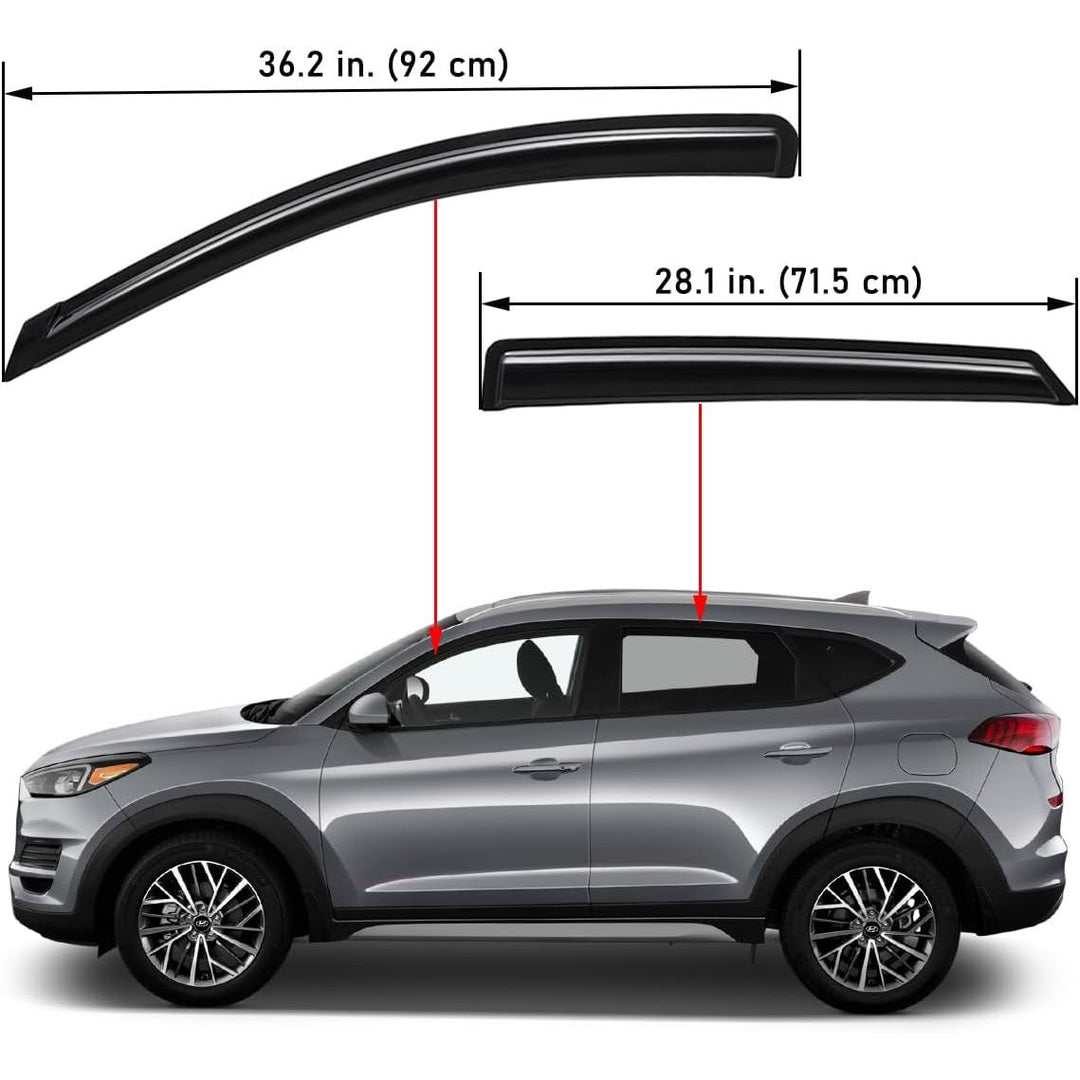Extra Durable Outside - Mount Auto Vent Window Visor, Fits 2016 - 2021 Hyundai Tucson, UV Protection Rain Guard, Original Wind Deflector, No - Drill Easy Install, Dark Smoke, 4 - Pcs - Just Closeouts Canada Inc.X003Q8NGAP
