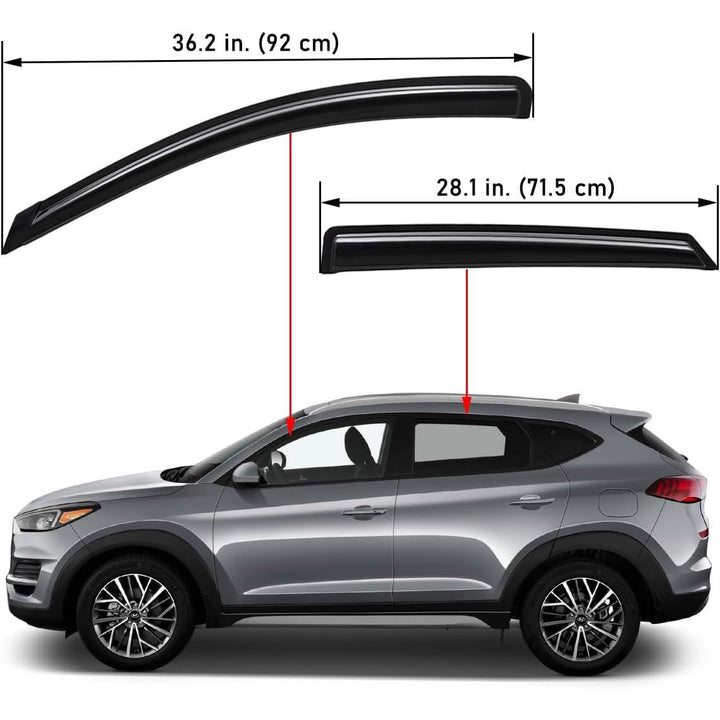 Extra Durable Outside - Mount Auto Vent Window Visor, Fits 2016 - 2021 Hyundai Tucson, UV Protection Rain Guard, Original Wind Deflector, No - Drill Easy Install, Dark Smoke, 4 - Pcs - Just Closeouts Canada Inc.X003Q8NGAP
