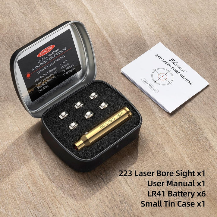 EZshoot Bore Sight 243 308/223 5.56mm/ 9mm/12 - Gauge Red Laser Boresighter with Extra Batteries - Just Closeouts Canada Inc.