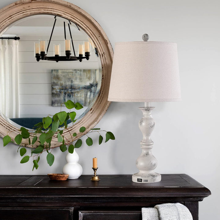 Farmhouse Table Lamp Set of 2, 26" Rustic Bedside Nightlight Lamp with 2 USB Ports, Vintage Bedside Lamp for Bedroom Living Room Study Office, Pack of 2 - Just Closeouts Canada Inc.