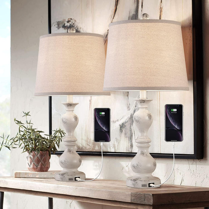 Farmhouse Table Lamp Set of 2, 26" Rustic Bedside Nightlight Lamp with 2 USB Ports, Vintage Bedside Lamp for Bedroom Living Room Study Office, Pack of 2 - Just Closeouts Canada Inc.