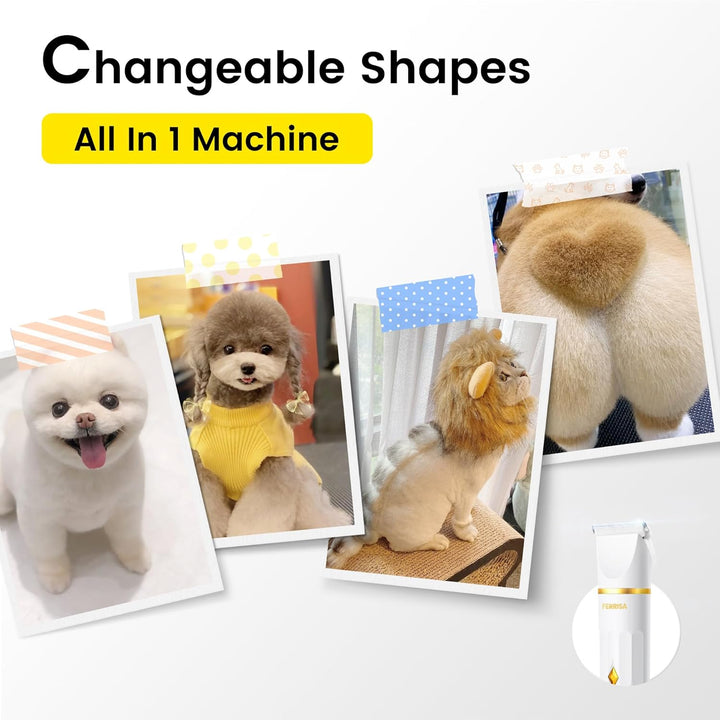 FERRISA Dog Clippers, Professional Dog Grooming Kit with 4 Blade Heads, Low - Noise Pet Hair Trimmer for Small Dogs, Ideal for Eyes, Ears, Face, and Rump (4 Blade Heads) - Just Closeouts Canada Inc.