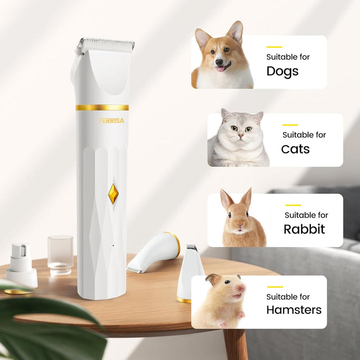 FERRISA Dog Clippers, Professional Dog Grooming Kit with 4 Blade Heads, Low - Noise Pet Hair Trimmer for Small Dogs, Ideal for Eyes, Ears, Face, and Rump (4 Blade Heads) - Just Closeouts Canada Inc.