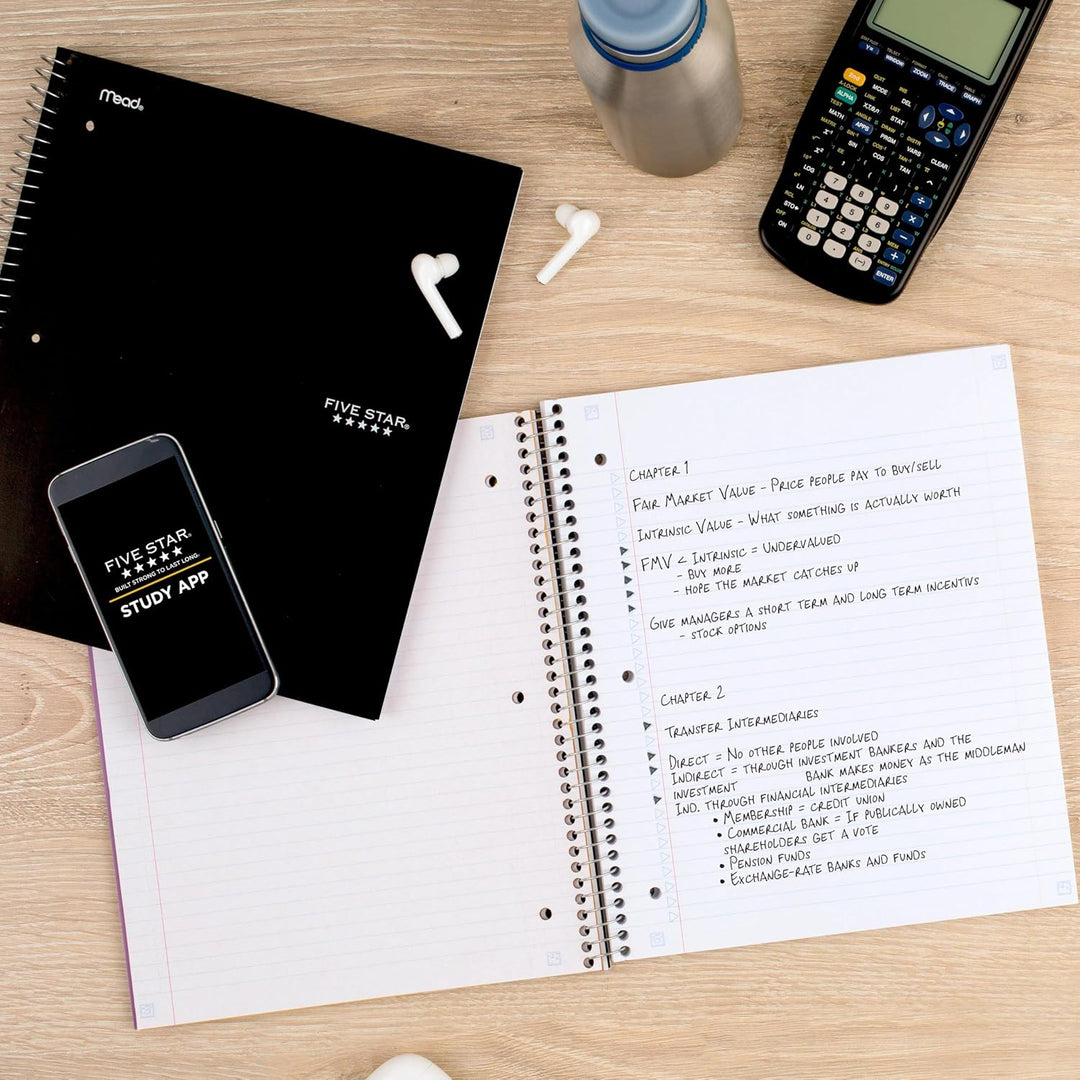 Five Star 1-Subject Spiral Notebook, 8.5" x 11" Paper Size, College Ruled, 200 Pages/100 Sheets, Neat Sheet Perforated Pages, Wirebound, Black Poly Cover, Pack of 1 (72057) - Just Closeouts Canada Inc.043100720577