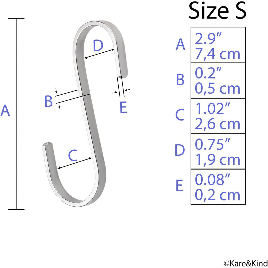 Flat S-Shaped Hanging Hooks - for Kitchen Utensils, Garage or Garden Tools, etc. - Heavy Duty Genuine Solid 304 Stainless Steel - Multi Purpose - This Kit Contains 10 Small Hooks - Just Closeouts Canada Inc.
