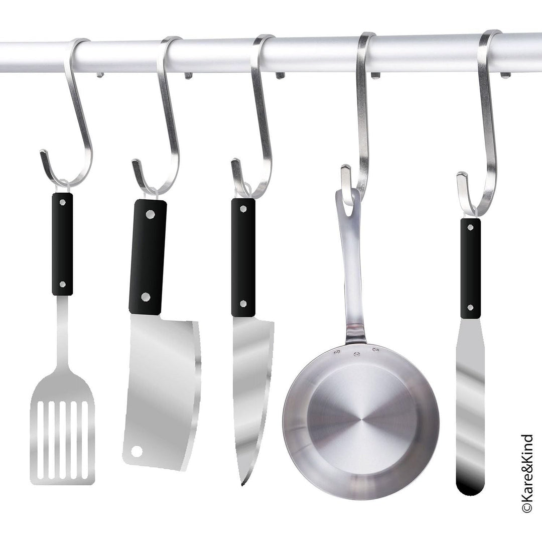 Flat S-Shaped Hanging Hooks - for Kitchen Utensils, Garage or Garden Tools, etc. - Heavy Duty Genuine Solid 304 Stainless Steel - Multi Purpose - This Kit Contains 10 Small Hooks - Just Closeouts Canada Inc.