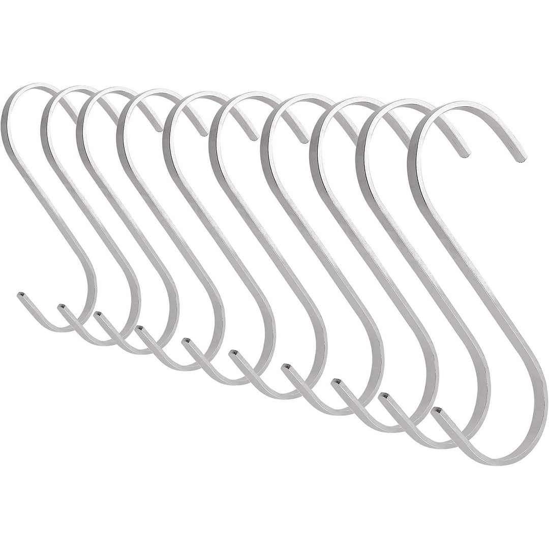 Flat S-Shaped Hanging Hooks - for Kitchen Utensils, Garage or Garden Tools, etc. - Heavy Duty Genuine Solid 304 Stainless Steel - Multi Purpose - This Kit Contains 10 Small Hooks - Just Closeouts Canada Inc.