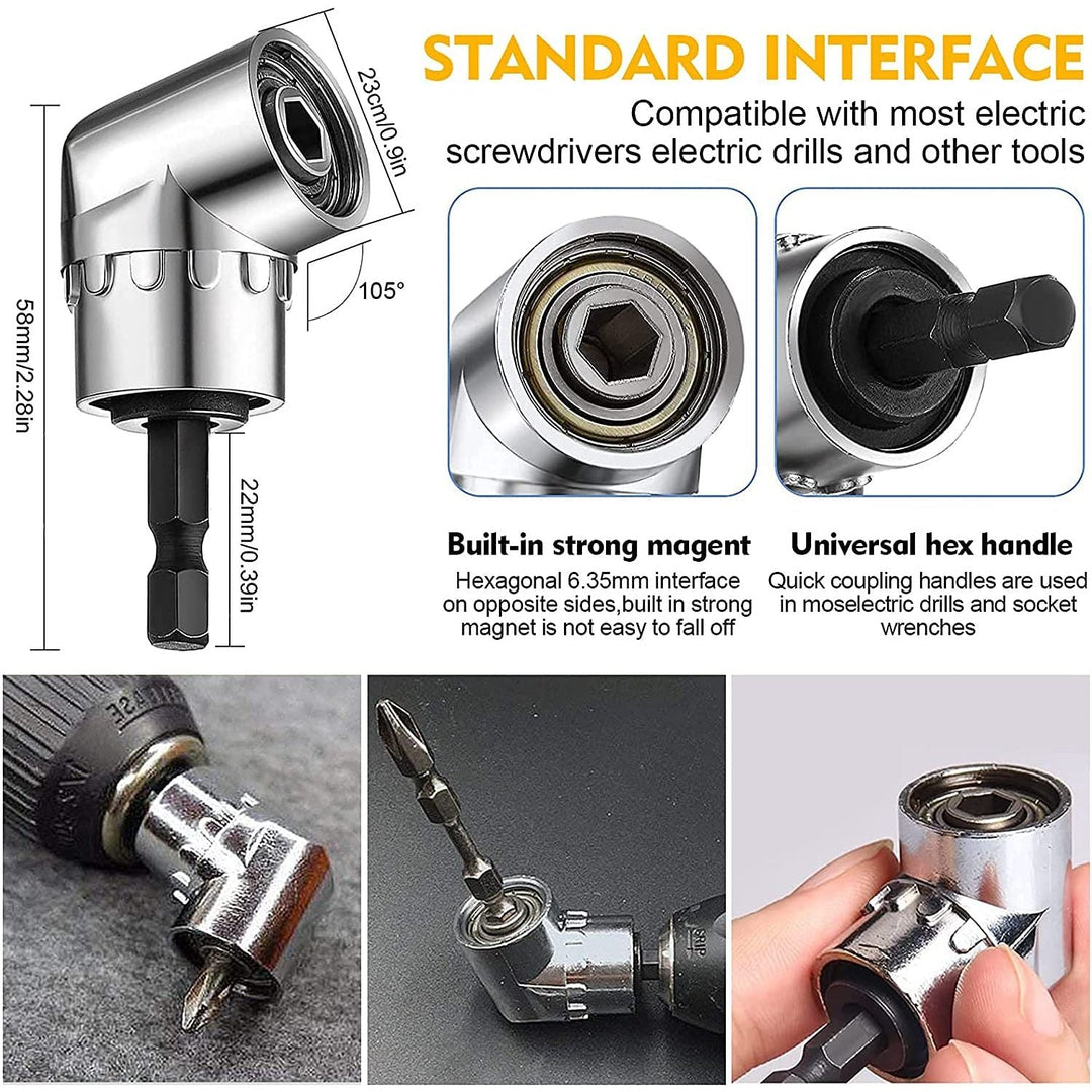 Flexible Drill Bit Extension Set, 105° Right Angle Drill Attachment, 1/4 3/8 1/2" Hex Shank Impact Driver Socket Adapter Rotatable Socket, Bendable Drill Bit Extension and Screwdriver Bit Kit - Just Closeouts Canada Inc.