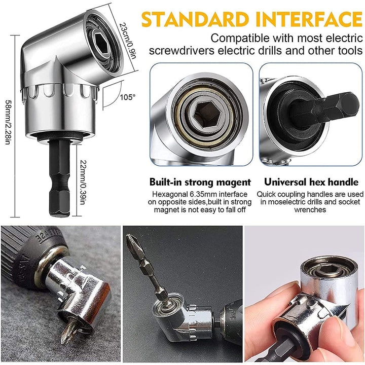 Flexible Drill Bit Extension Set, 105° Right Angle Drill Attachment, 1/4 3/8 1/2" Hex Shank Impact Driver Socket Adapter Rotatable Socket, Bendable Drill Bit Extension and Screwdriver Bit Kit - Just Closeouts Canada Inc.