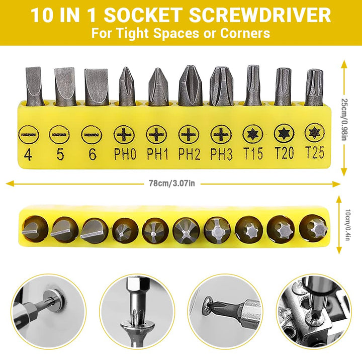 Flexible Drill Bit Extension Set, 105° Right Angle Drill Attachment, 1/4 3/8 1/2" Hex Shank Impact Driver Socket Adapter Rotatable Socket, Bendable Drill Bit Extension and Screwdriver Bit Kit - Just Closeouts Canada Inc.