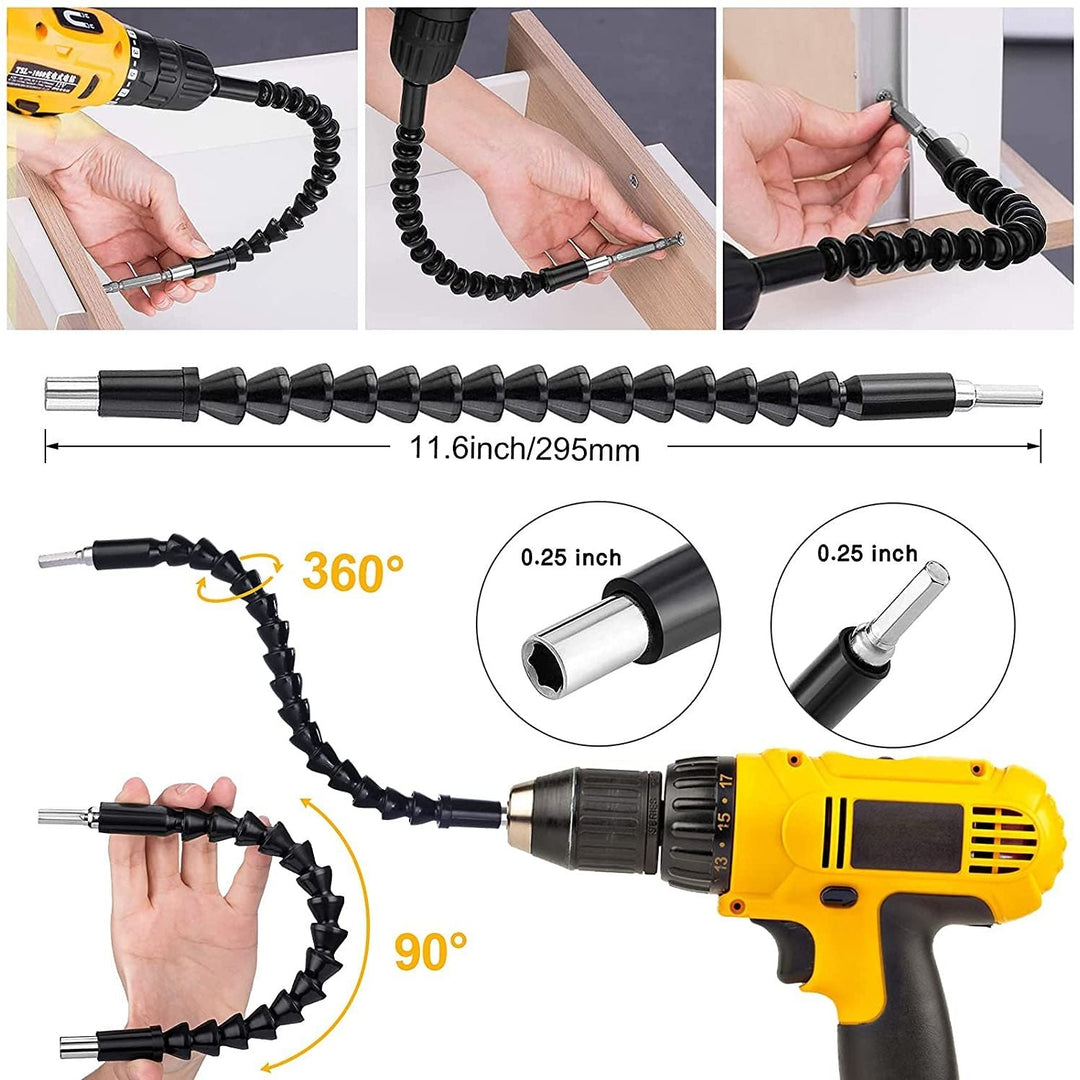 Flexible Drill Bit Extension Set, 105° Right Angle Drill Attachment, 1/4 3/8 1/2" Hex Shank Impact Driver Socket Adapter Rotatable Socket, Bendable Drill Bit Extension and Screwdriver Bit Kit - Just Closeouts Canada Inc.