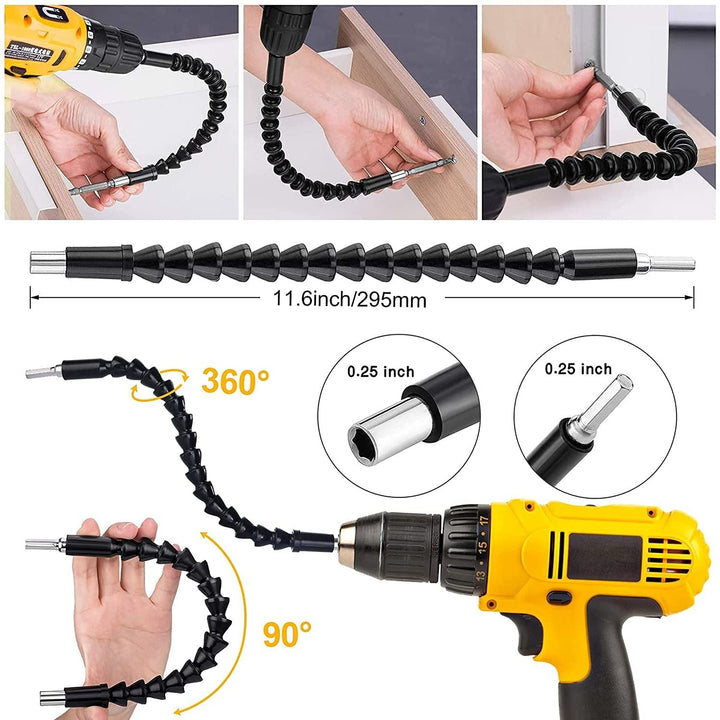 Flexible Drill Bit Extension Set, 105° Right Angle Drill Attachment, 1/4 3/8 1/2" Hex Shank Impact Driver Socket Adapter Rotatable Socket, Bendable Drill Bit Extension and Screwdriver Bit Kit - Just Closeouts Canada Inc.