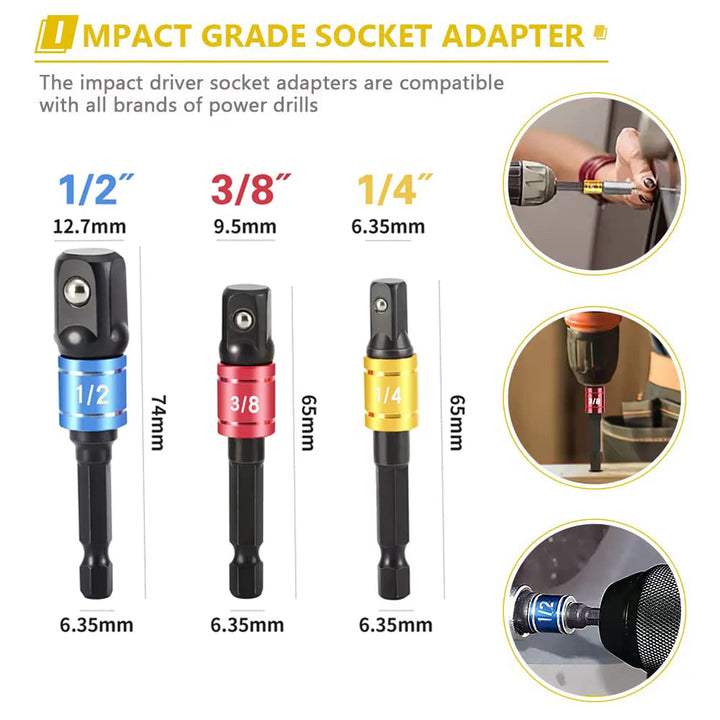 Flexible Drill Bit Extension Set, 105° Right Angle Drill Attachment, 1/4 3/8 1/2" Hex Shank Impact Driver Socket Adapter Rotatable Socket, Bendable Drill Bit Extension and Screwdriver Bit Kit - Just Closeouts Canada Inc.