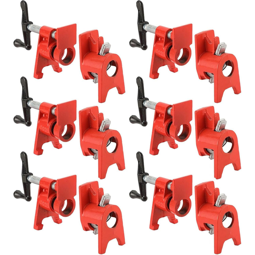 FLKQC 3/4" Wood Gluing Pipe Clamp Set with Unique Foot Design Red 6PCS Heavy Duty Bar Clamps Cast Iron Quick Release Pipe Clamp Tools for Woodworking (6Pack, 3/4" with Foot) - Just Closeouts Canada Inc.