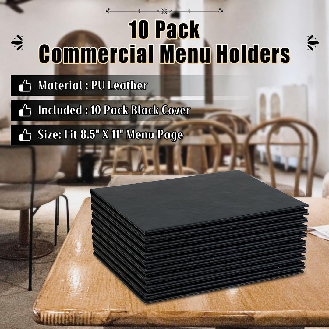 FLKQC Menu Covers Menu Holders | 10PCS Restaurant Menu Covers Synthetic Leather Menu Sleeves Black Menu Protectors with Angled Corners for Wine List, Drinks (8.5" X 11") - Just Closeouts Canada Inc.