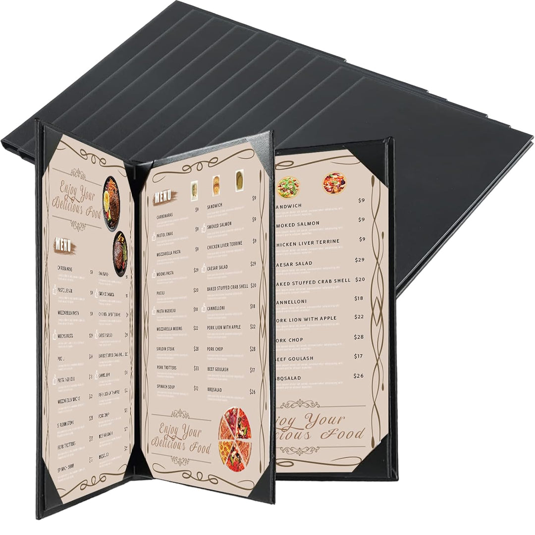 FLKQC Menu Covers Menu Holders | 10PCS Restaurant Menu Covers Synthetic Leather Menu Sleeves Black Menu Protectors with Angled Corners for Wine List, Drinks (8.5" X 11") - Just Closeouts Canada Inc.