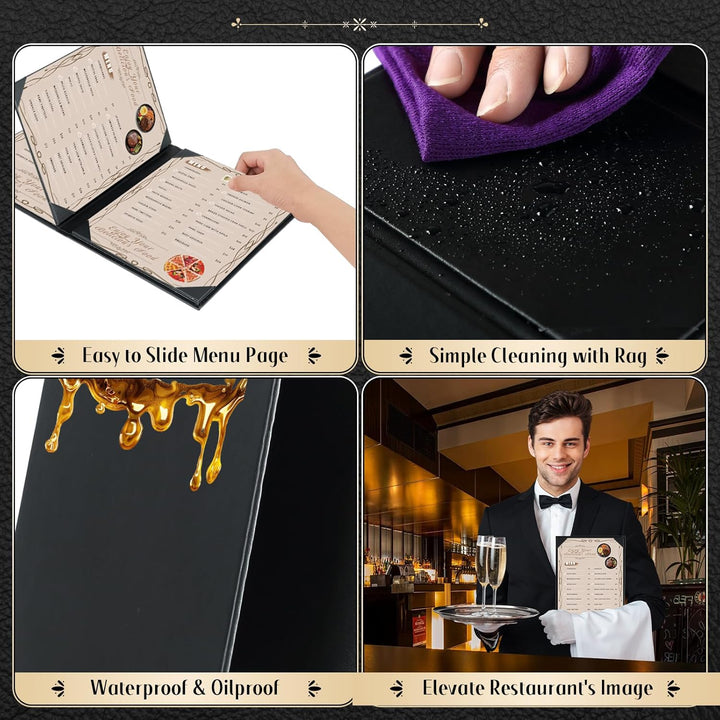 FLKQC Menu Covers Menu Holders | 10PCS Restaurant Menu Covers Synthetic Leather Menu Sleeves Black Menu Protectors with Angled Corners for Wine List, Drinks (8.5" X 11") - Just Closeouts Canada Inc.