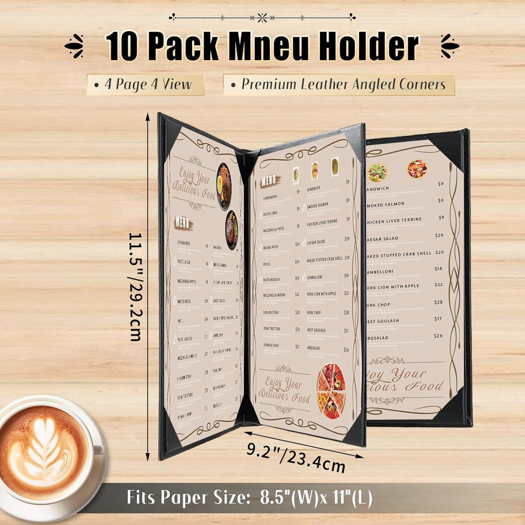 FLKQC Menu Covers Menu Holders | 10PCS Restaurant Menu Covers Synthetic Leather Menu Sleeves Black Menu Protectors with Angled Corners for Wine List, Drinks (8.5" X 11") - Just Closeouts Canada Inc.