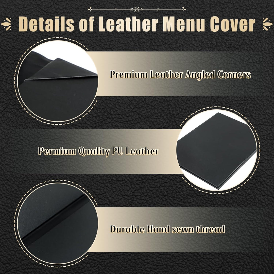 FLKQC Menu Covers Menu Holders 8.5" x 11" | 10PCS Restaurant Menu Holders Menu Sleeves Synthetic Leather Double Fold Panels Menu Cover Black Menu Folder for Wine List, Drinks (2 View) - Just Closeouts Canada Inc.