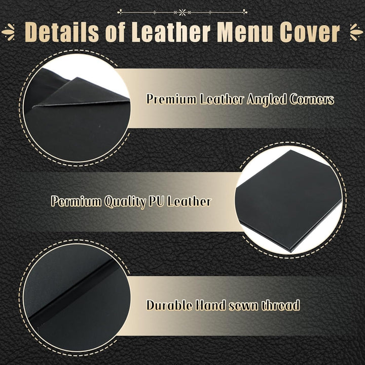 FLKQC Menu Covers Menu Holders 8.5" x 11" | 10PCS Restaurant Menu Holders Menu Sleeves Synthetic Leather Double Fold Panels Menu Cover Black Menu Folder for Wine List, Drinks (2 View) - Just Closeouts Canada Inc.
