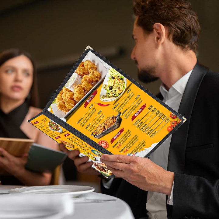 FLKQC Menu Covers Menu Holders 8.5" x 11" | 10PCS Transparent Restaurant Menu Covers Menu Sleeves for Kitchen, Drink, Wine Menu Covers Black (2 Page) - Just Closeouts Canada Inc.