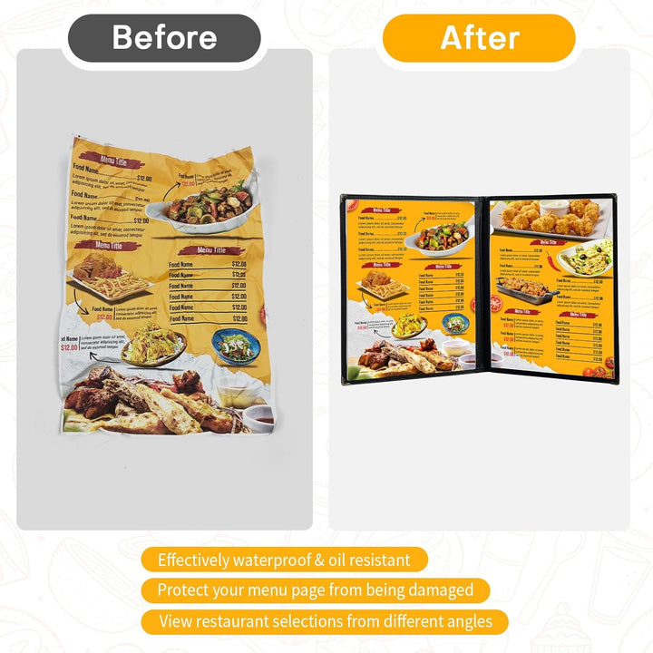 FLKQC Menu Covers Menu Holders 8.5" x 11" | 10PCS Transparent Restaurant Menu Covers Menu Sleeves for Kitchen, Drink, Wine Menu Covers Black (2 Page) - Just Closeouts Canada Inc.