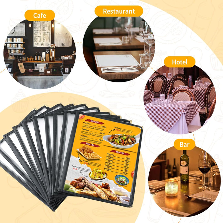FLKQC Menu Covers Menu Holders 8.5" x 11" | 10PCS Transparent Restaurant Menu Covers Menu Sleeves for Kitchen, Drink, Wine Menu Covers Black (2 Page) - Just Closeouts Canada Inc.