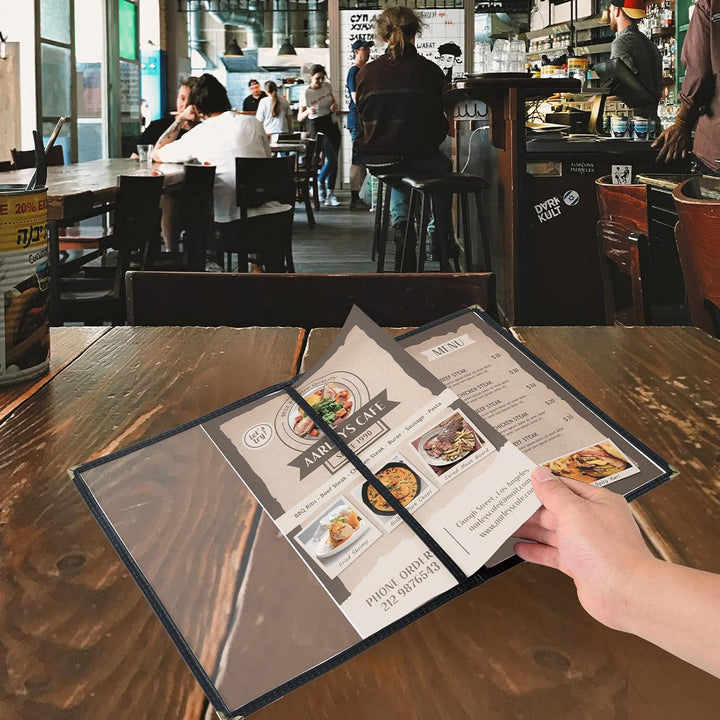 FLKQC Menu Covers Menu Holders 8.5" x 11" | 10PCS Transparent Restaurant Menu Covers Menu Sleeves for Kitchen, Drink, Wine Menu Covers Black (2 Page) - Just Closeouts Canada Inc.