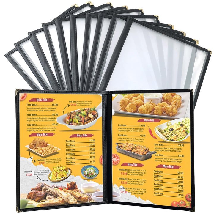 FLKQC Menu Covers Menu Holders 8.5" x 11" | 10PCS Transparent Restaurant Menu Covers Menu Sleeves for Kitchen, Drink, Wine Menu Covers Black (2 Page) - Just Closeouts Canada Inc.