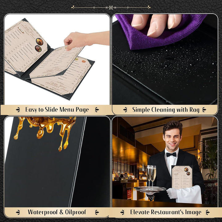 FLKQC Restaurant Menu Covers Holders 8.5" X 11" | Pack of 5 Menu Holder Covers Book Style with Angled Corners Black for Wine List (5, 6 View (8.5" x 11")) - Just Closeouts Canada Inc.