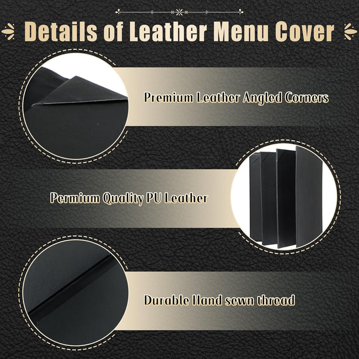 FLKQC Restaurant Menu Covers Holders 8.5" X 11" | Pack of 5 Menu Holder Covers Book Style with Angled Corners Black for Wine List (5, 6 View (8.5" x 11")) - Just Closeouts Canada Inc.
