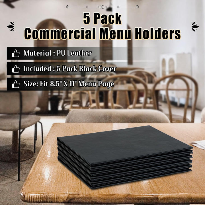 FLKQC Restaurant Menu Covers Holders 8.5" X 11" | Pack of 5 Menu Holder Covers Book Style with Angled Corners Black for Wine List (5, 6 View (8.5" x 11")) - Just Closeouts Canada Inc.