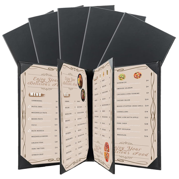 FLKQC Restaurant Menu Covers Holders 8.5" X 11" | Pack of 5 Menu Holder Covers Book Style with Angled Corners Black for Wine List (5, 6 View (8.5" x 11")) - Just Closeouts Canada Inc.