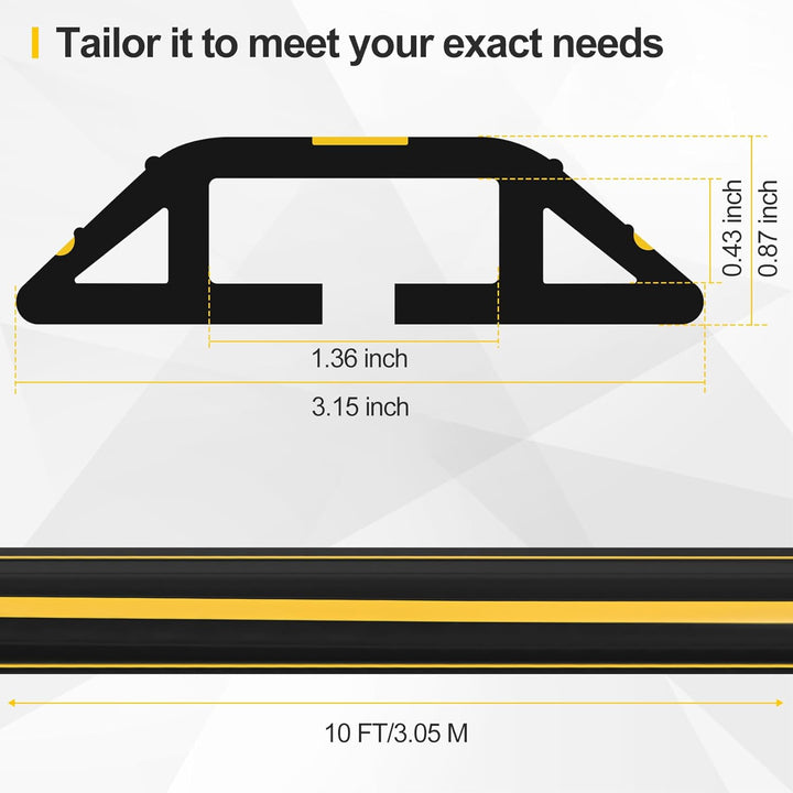 Floor Cord Cover 10Ft Heavy Duty PVC Floor Cable Protector Electric Cord Hider Cable Management Floor Strip Extension Cord Covers Cable Raceway for Wires on Floor Inner Channel 1.36" W x 0.43" H - Just Closeouts Canada Inc.