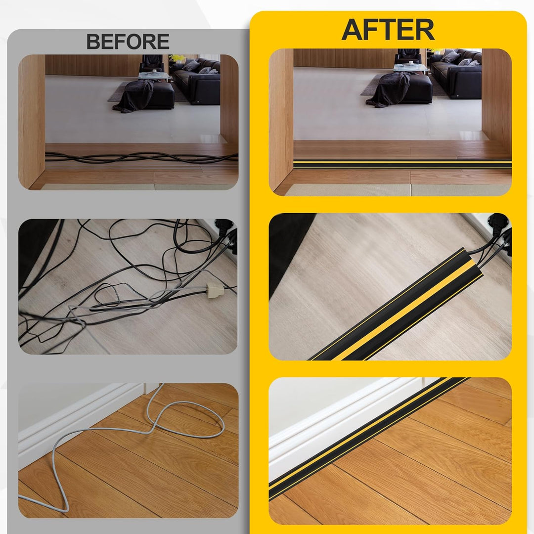 Floor Cord Cover 10Ft Heavy Duty PVC Floor Cable Protector Electric Cord Hider Cable Management Floor Strip Extension Cord Covers Cable Raceway for Wires on Floor Inner Channel 1.36" W x 0.43" H - Just Closeouts Canada Inc.