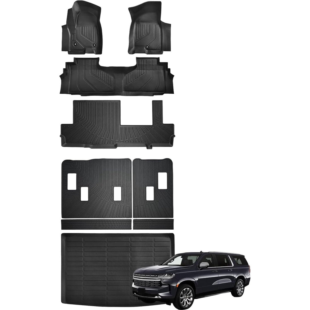 Floor Mats for Chevy Chevrolet Suburban/GMC Yukon XL 2024-2021 Floor Mats & Cargo Liner with Backrest Mat Full Set All Weather Protection TPE for Suburban Accessories (8seat) - Just Closeouts Canada Inc.