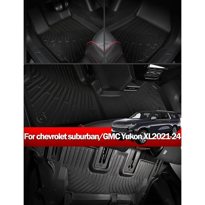 Floor Mats for Chevy Chevrolet Suburban/GMC Yukon XL 2024-2021 Floor Mats & Cargo Liner with Backrest Mat Full Set All Weather Protection TPE for Suburban Accessories (8seat) - Just Closeouts Canada Inc.
