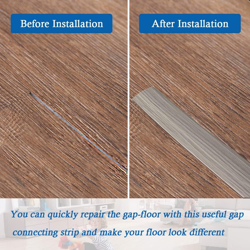 Floor Transition Strip Floor Cover Strips Self Adhesive Flooring Transitions Laminate Floor Strip 2" Wide Vinyl Floor Flat Divider Strip Elegant Wood Grain Design (6.56Ft, Gray) - Just Closeouts Canada Inc.