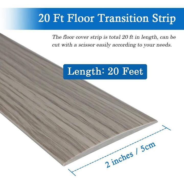 Floor Transition Strip Self Adhesive Floor Cover Strips Laminate 2" Wide Vinyl Flat Divider Transitions Elegant Wood Grain Design (5cm, 20Ft, Dark Gray) - Just Closeouts Canada Inc.