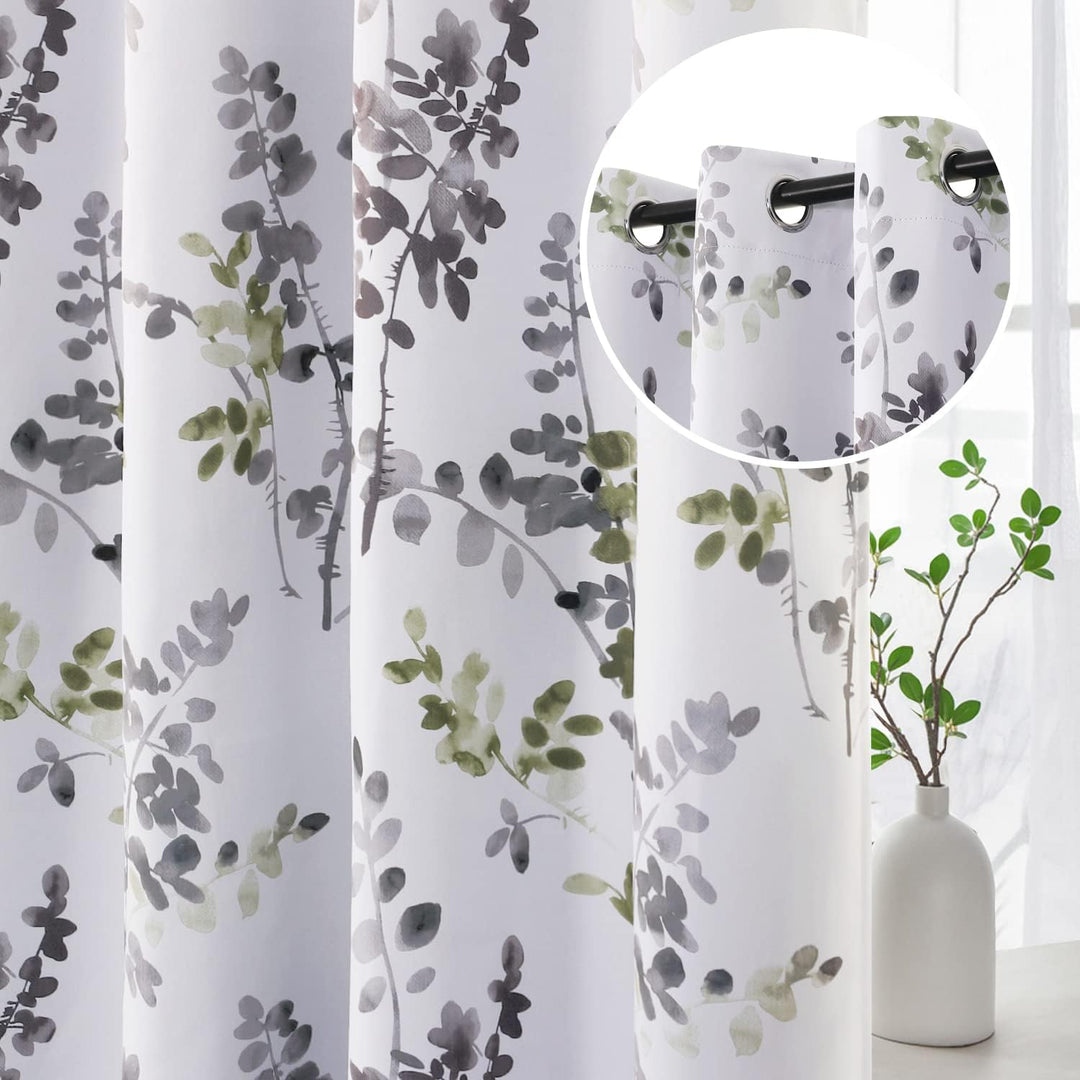 Floral Grommet Curtains, Grey and Sage, 52 x 84 in, 2 Panels - Just Closeouts Canada Inc.