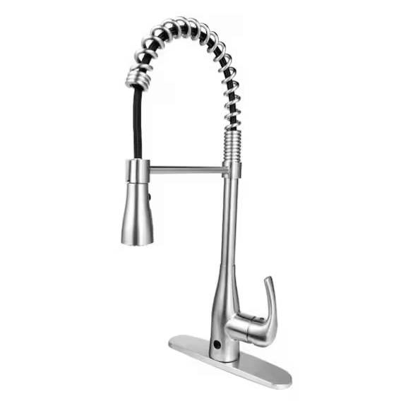 FLOW Motion Activated & Manual Single - Handle Pull - Down Spring Neck Sprayer Kitchen Faucet, Brushed Nickel - Just Closeouts Canada Inc.