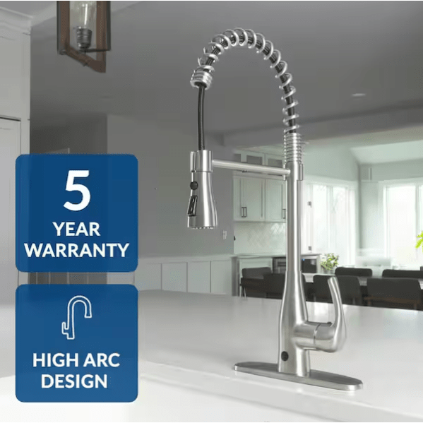 FLOW Motion Activated & Manual Single - Handle Pull - Down Spring Neck Sprayer Kitchen Faucet, Brushed Nickel - Just Closeouts Canada Inc.