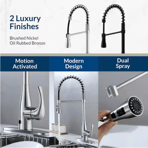 FLOW Motion Activated & Manual Single - Handle Pull - Down Spring Neck Sprayer Kitchen Faucet, Oil Rubbed Bronze - Just Closeouts Canada Inc.