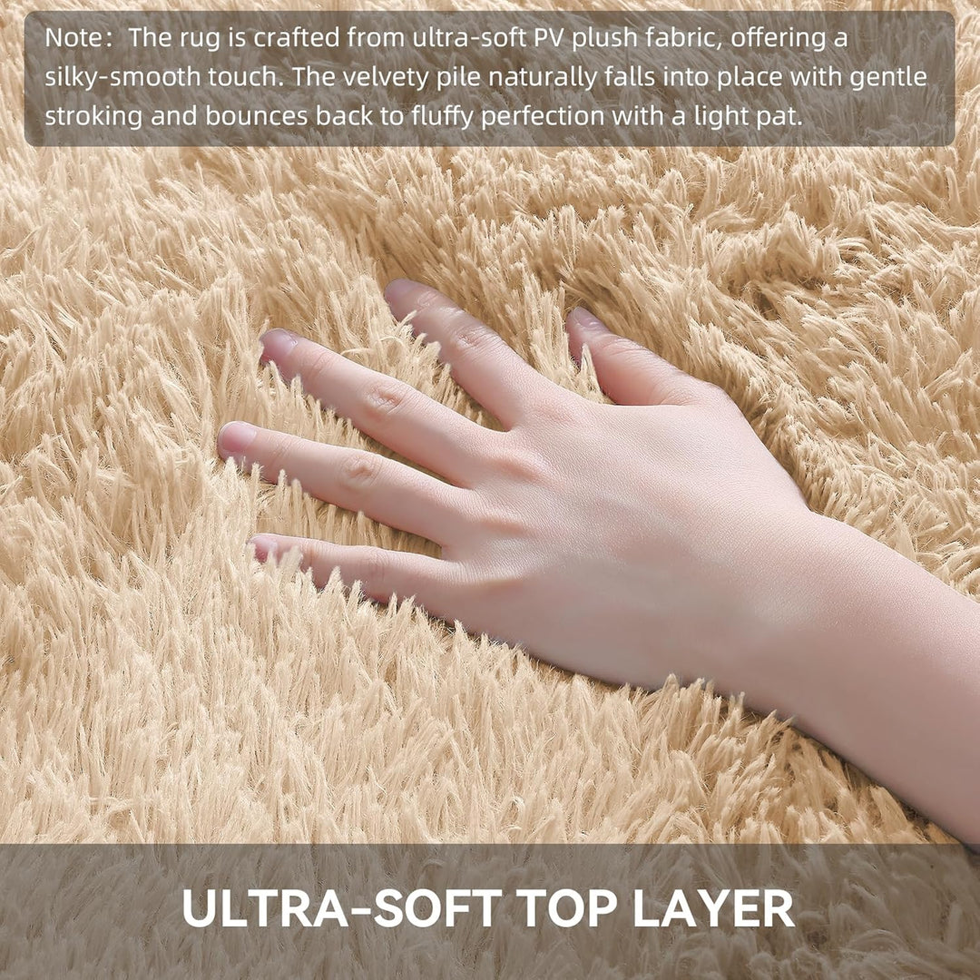 Fluffy Area Rug for Living Room Bedroom, 5x8 Feet Soft Shaggy Non - Slip Carpet, Indoor Modern Plush Area Rugs for Kids Girls and Boys, Dorms, Nursery Rooms, Home Decor, Beige - Just Closeouts Canada Inc.