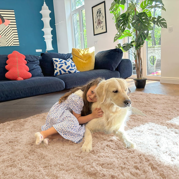 Fluffy Area Rug for Living Room Bedroom, 5x8 Feet Soft Shaggy Non - Slip Carpet, Indoor Modern Plush Area Rugs for Kids Girls and Boys, Dorms, Nursery Rooms, Home Decor, Beige - Just Closeouts Canada Inc.
