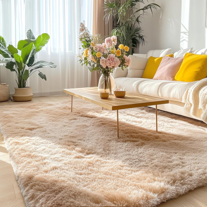 Fluffy Area Rug for Living Room Bedroom, 5x8 Feet Soft Shaggy Non - Slip Carpet, Indoor Modern Plush Area Rugs for Kids Girls and Boys, Dorms, Nursery Rooms, Home Decor, Beige - Just Closeouts Canada Inc.