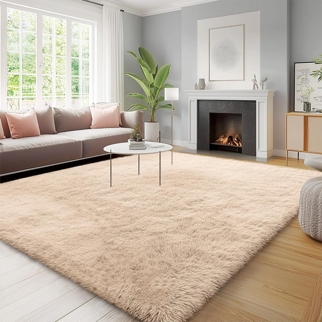 Fluffy Area Rug for Living Room Bedroom, 5x8 Feet Soft Shaggy Non - Slip Carpet, Indoor Modern Plush Area Rugs for Kids Girls and Boys, Dorms, Nursery Rooms, Home Decor, Beige - Just Closeouts Canada Inc.