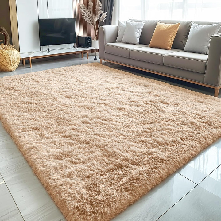 Fluffy Area Rug for Living Room Bedroom, 8x10 Feet Soft Shaggy Non - Slip Carpet, Indoor Modern Plush Area Rugs for Kids Girls and Boys, Dorms, Nursery Rooms, Home Decor, Beige - Just Closeouts Canada Inc.