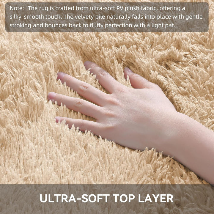 Fluffy Area Rug for Living Room Bedroom, 8x10 Feet Soft Shaggy Non - Slip Carpet, Indoor Modern Plush Area Rugs for Kids Girls and Boys, Dorms, Nursery Rooms, Home Decor, Beige - Just Closeouts Canada Inc.